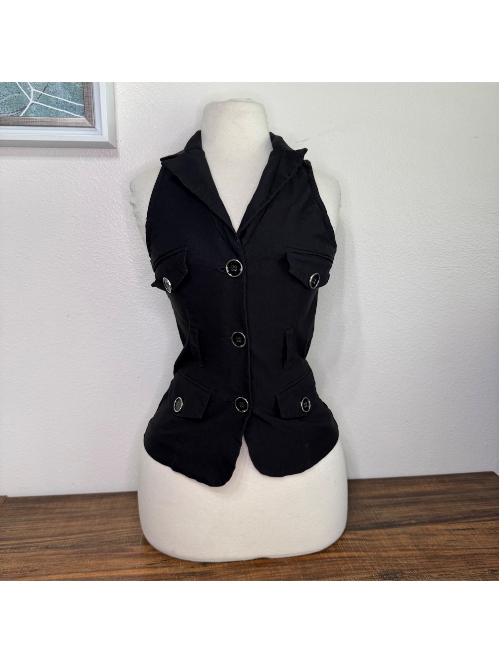 Kress Collection Women's Y2K Black Button-Up Vest Size S